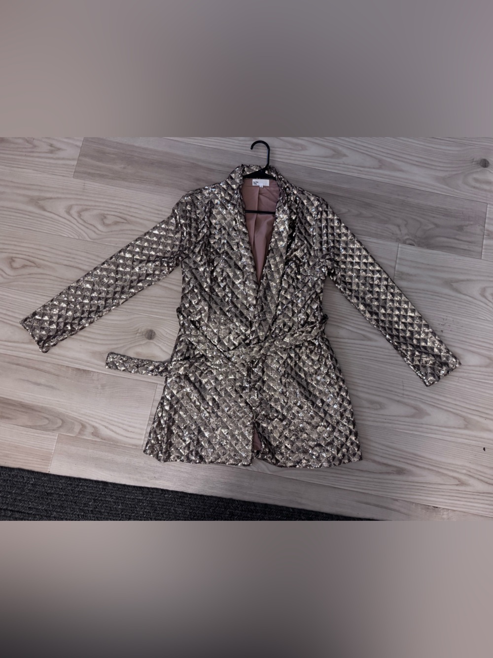 Quilted Metallic Gold Belted Women's blazer